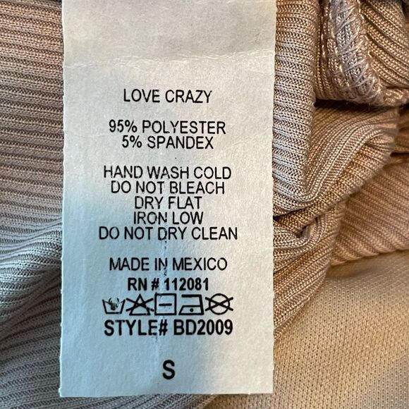 Love Crazy Wide Leg Jumpsuit Tan Ribbed Knit Adjustable Spaghetti Straps S - Picture 5 of 5
